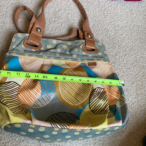 FOSSIL KEYPER waxed canvas w leather trim fun polka dot circle strip pattern - Picture 7 of 9